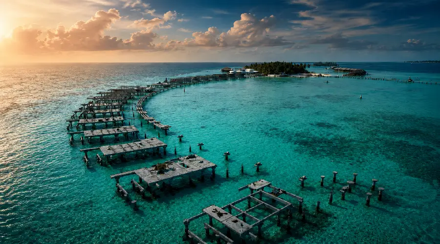 Veligandhu Resort jetty and water villa substructures Ari Atoll