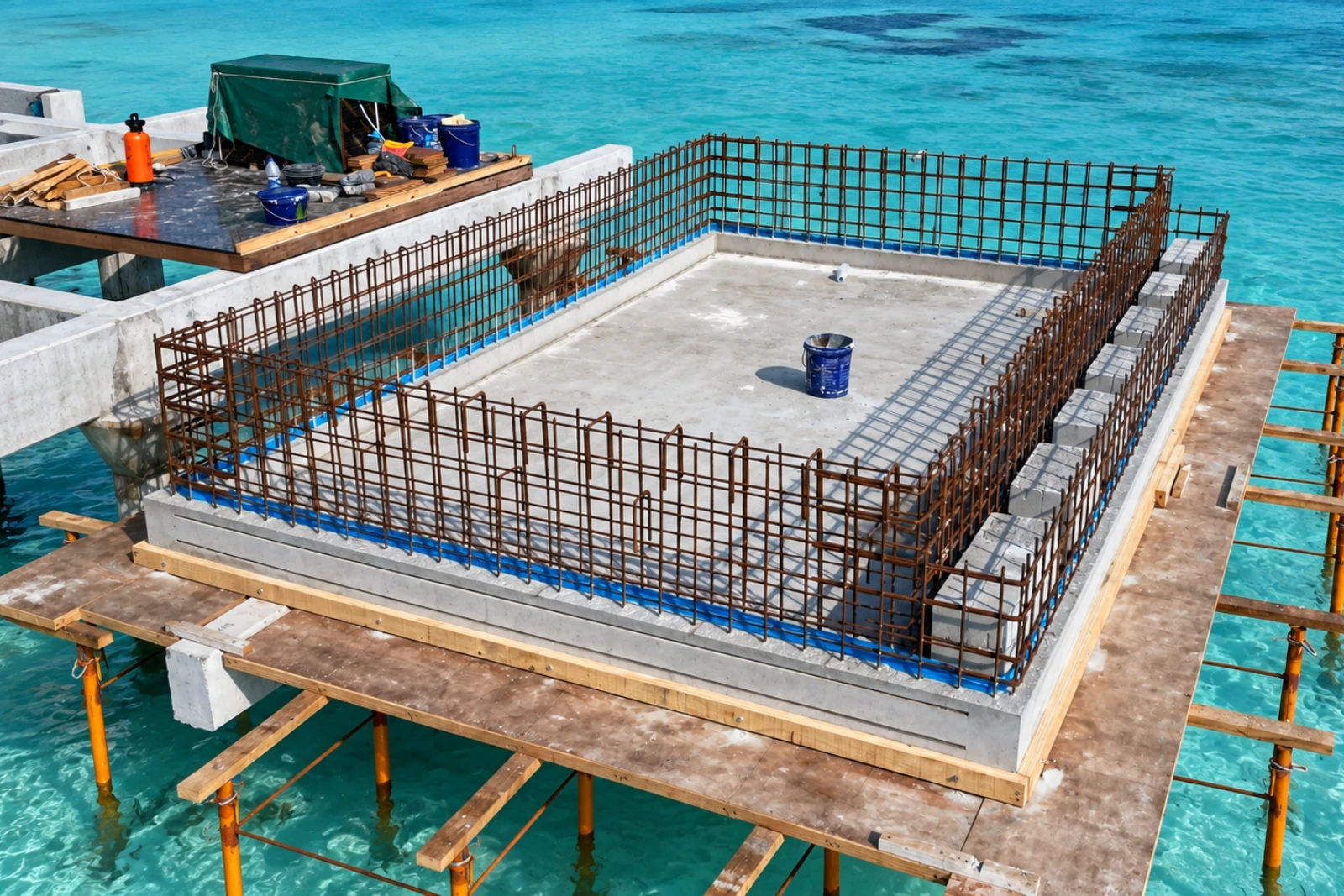 Innahura pool construction and reinforcement